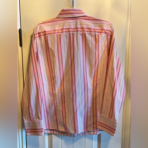87. Talbots Women’s Pink and White Striped Button down shirt - Picture 2 of 5